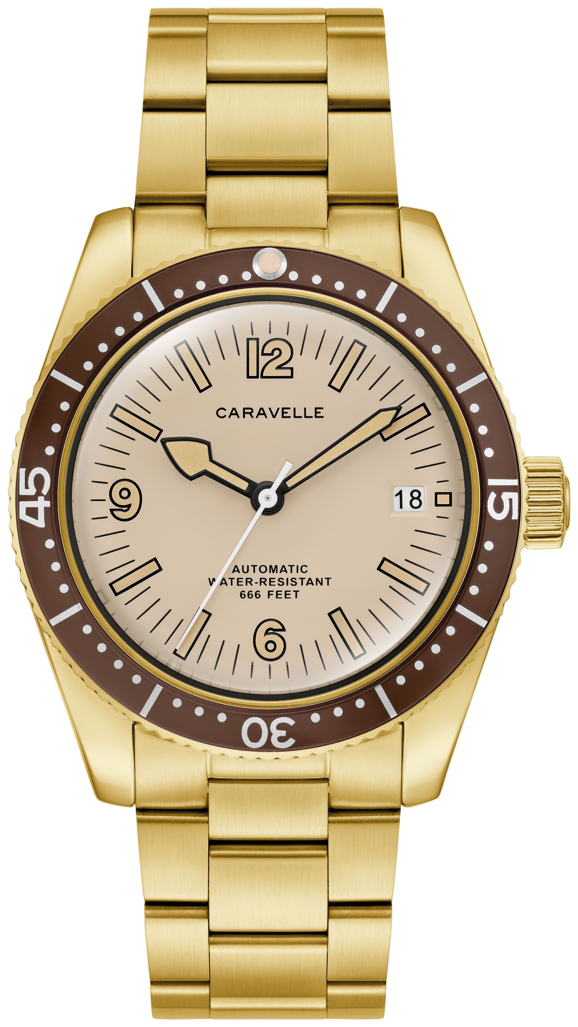 Caravelle Designed By Bulova Caravelle Sea Hunter Mens Automatic Gold Tone Stainless Steel Bracelet Watch 44b133, One Size, Yellow