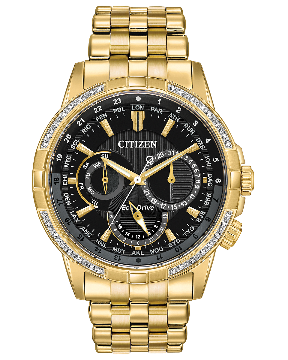 New Citizen Eco-Drive Calendrier Diamond Black Dial Men's Watch BU2082