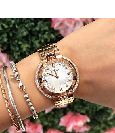 Women's Luxury Rose Gold Diamond Quartz Rubaiyat Watch | Bulova