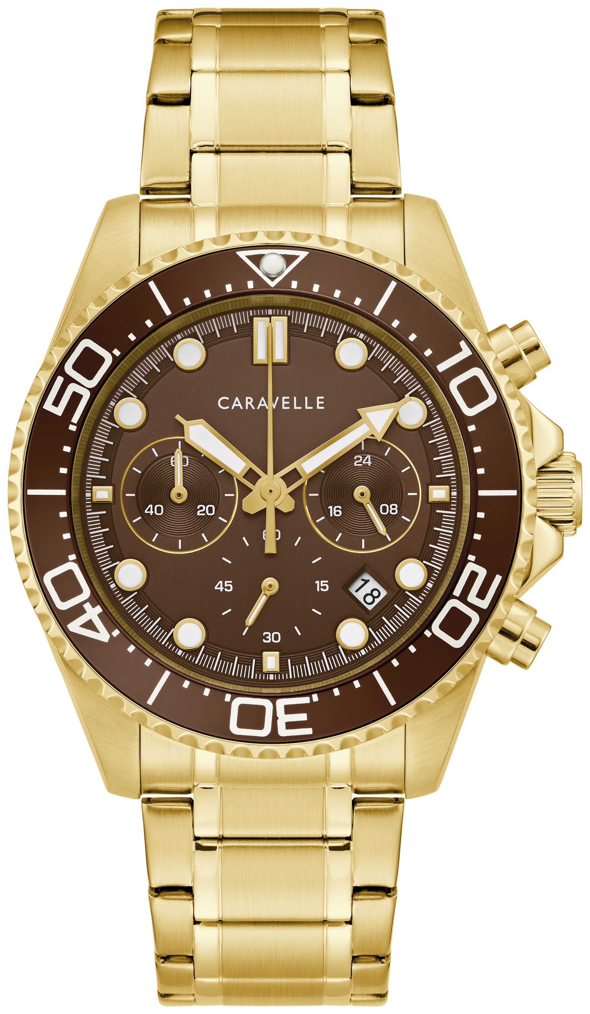 Caravelle Designed By Bulova Aqualuxx Mens Chronograph Gold Tone Stainless Steel Bracelet Watch 44b136, One Size, Yellow
