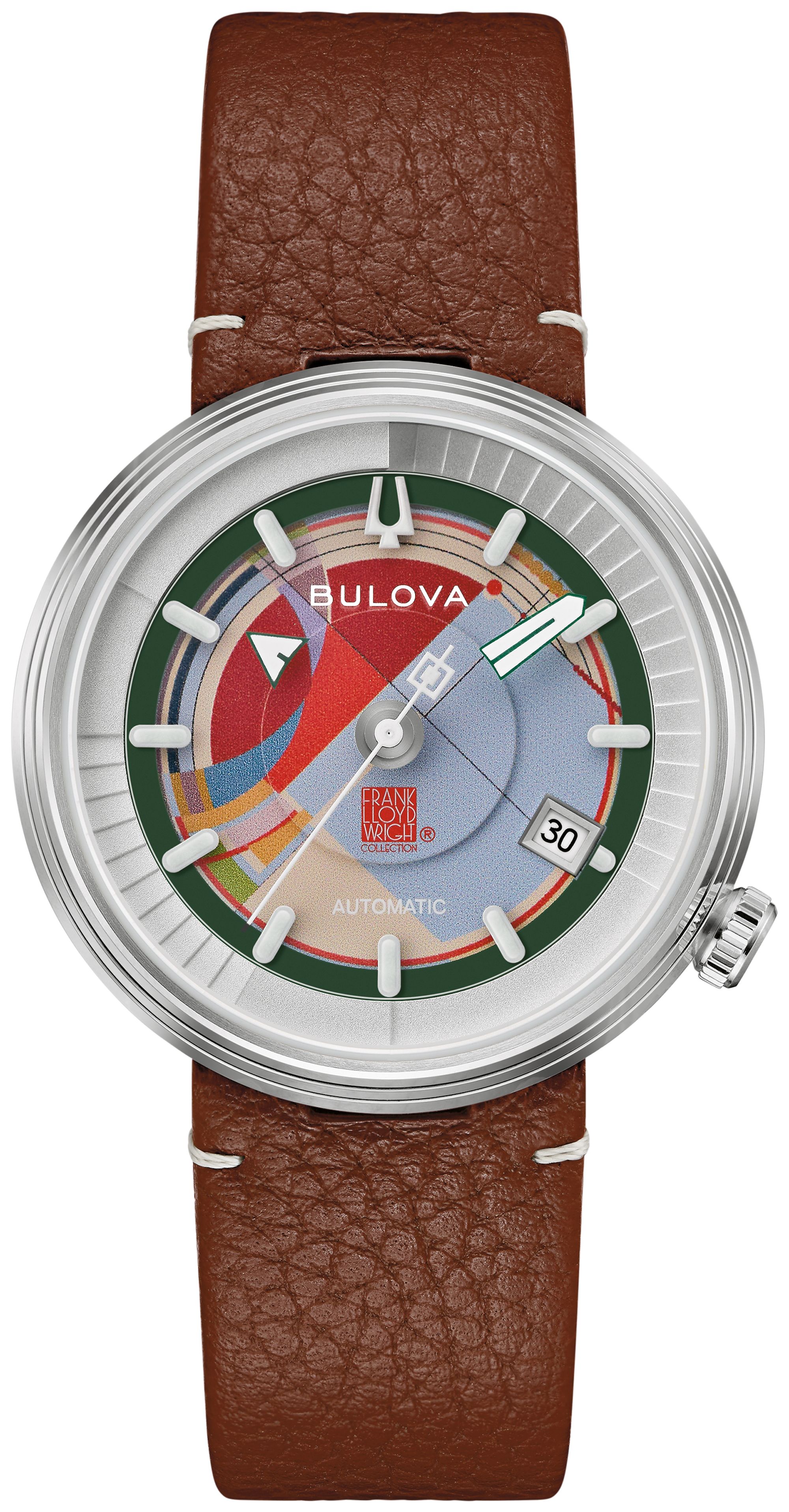Bulova Men's Limited Edition Automatic Frank Lloyd Wright David and Gladys Wright House Brown Leather Strap Watch 38mm - Brown