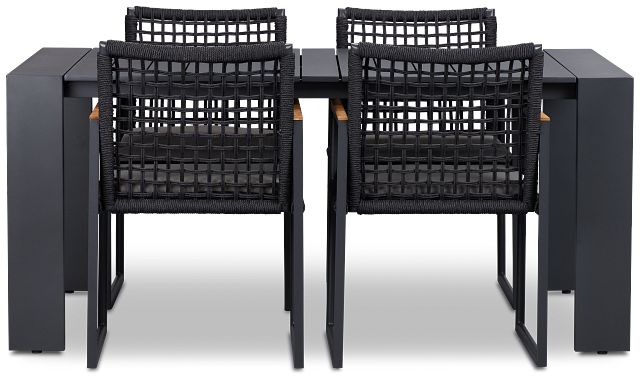 Sunrise Dark Gray 65" Rectangular Table & 4 Teak Arm Chairs