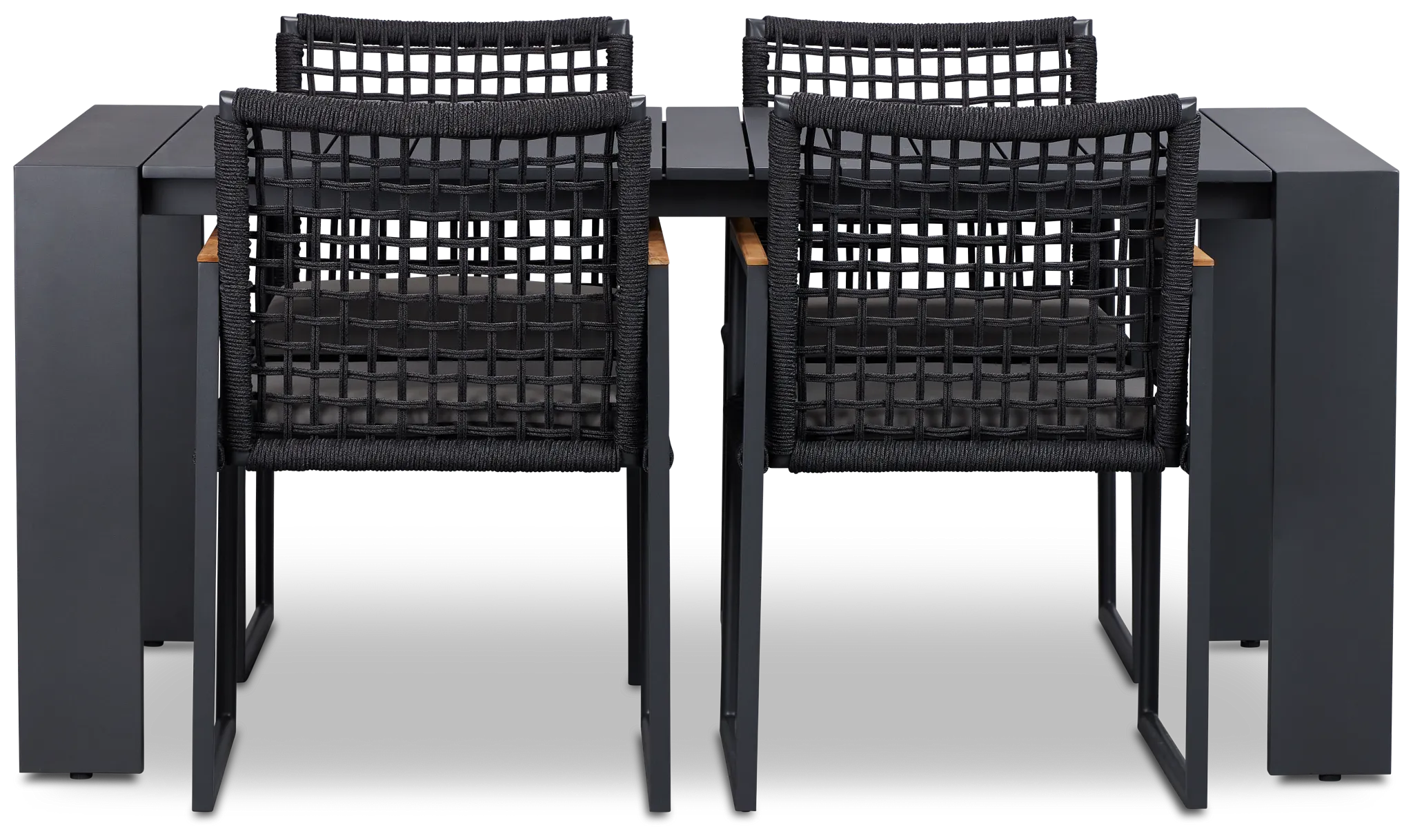 Sunrise Dark Gray 65" Rectangular Table & 4 Teak Arm Chairs