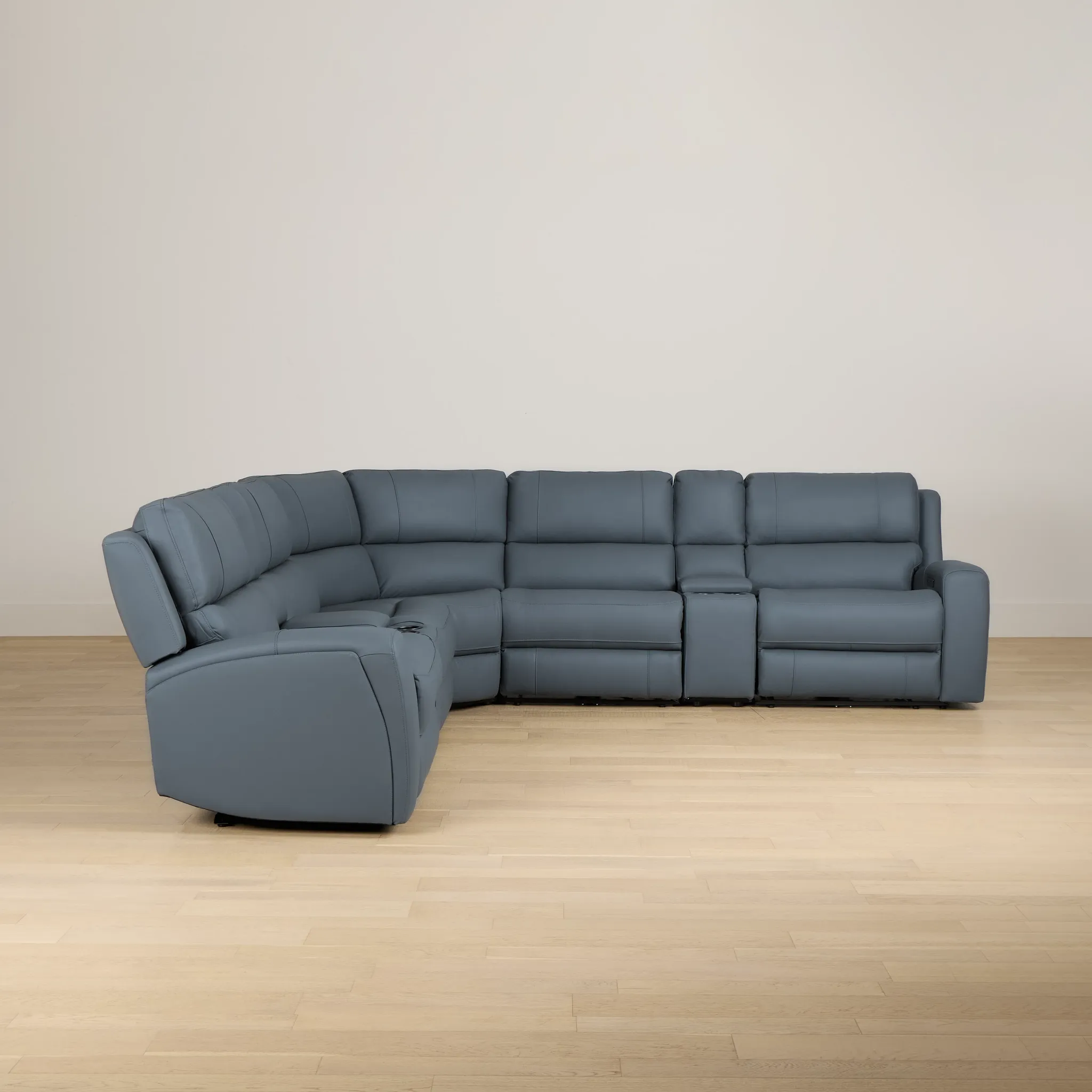 Summit Blue Lthr/vinyl Large Dual Power Reclining Two-arm Sectional