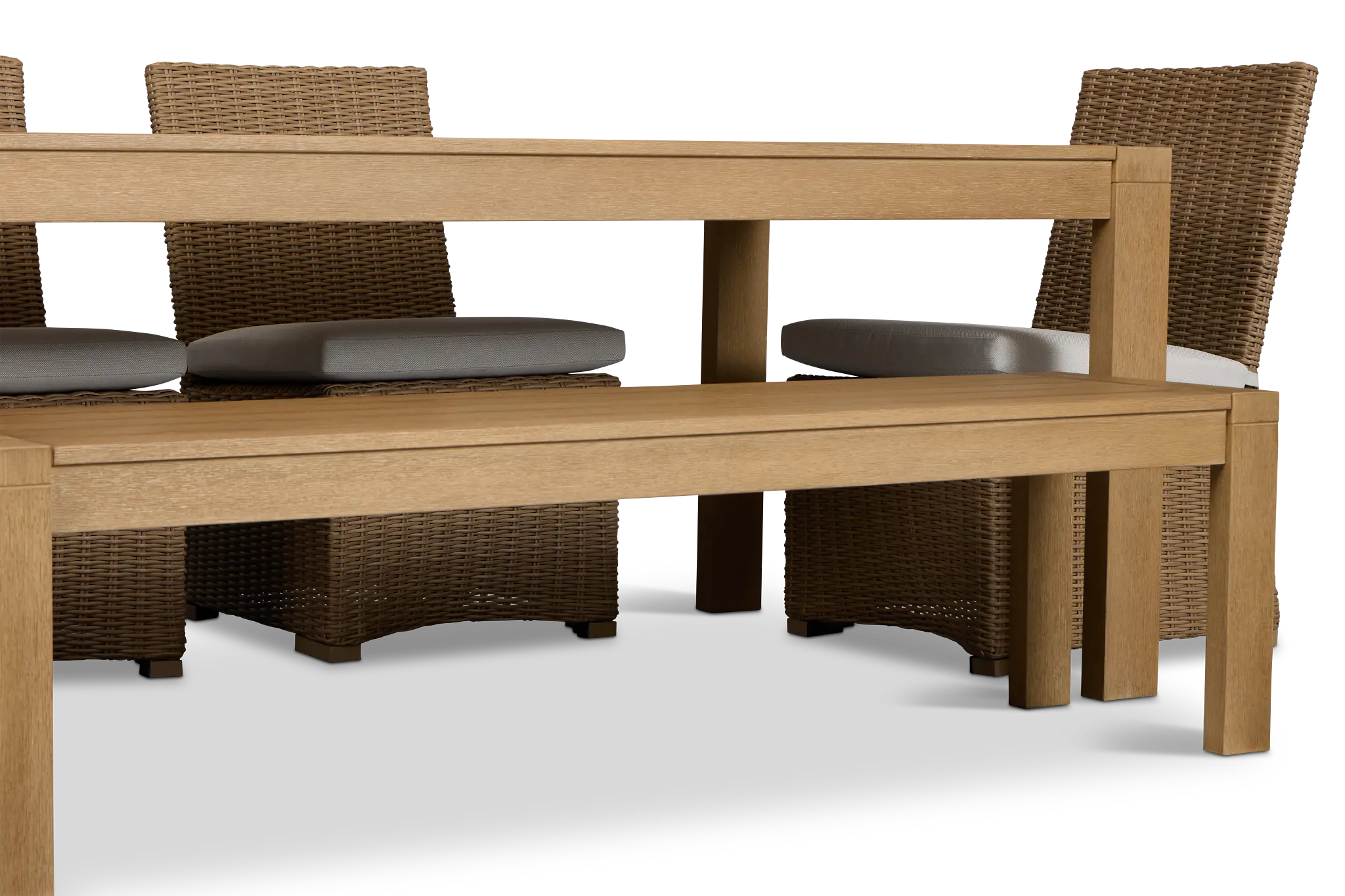 Montecito Mid Tone Table, 4 Chairs & Bench With Light Beige Cushions Montecito Mid Tone Table, 4 Chairs & Bench With Light Beige Cushions