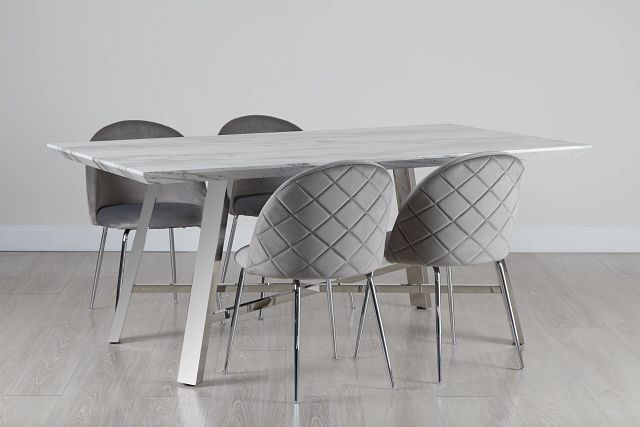 Capri Stainless Steel Gray Rectangular Table & 4 Upholstered Chairs (0)
