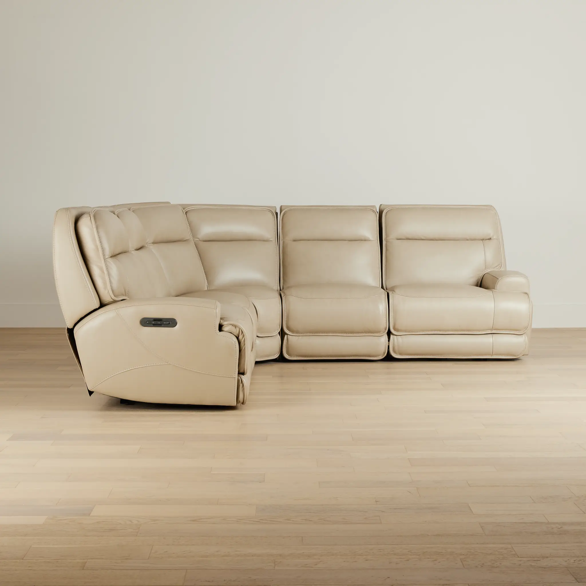 Casey Light Beige Lthr/vinyl Small Two-arm Power Reclining Sectional Casey Light Beige Lthr/vinyl Small Two-arm Power Reclining Sectional