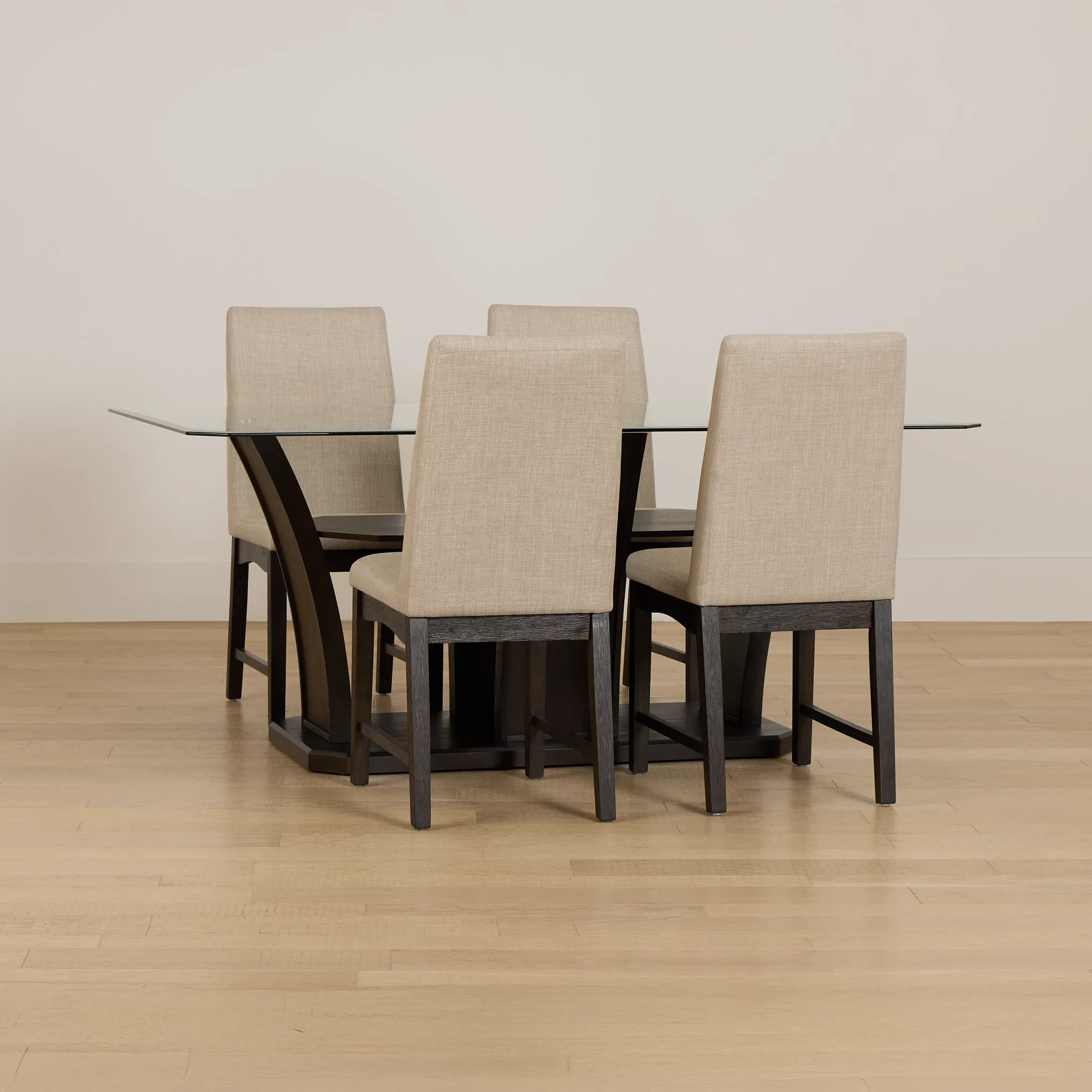 Roswell Glass Table & 4 Upholstered Chairs