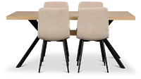 Lynden Light Tone Rect Table With 4 Beige Upholstered Side Chairs