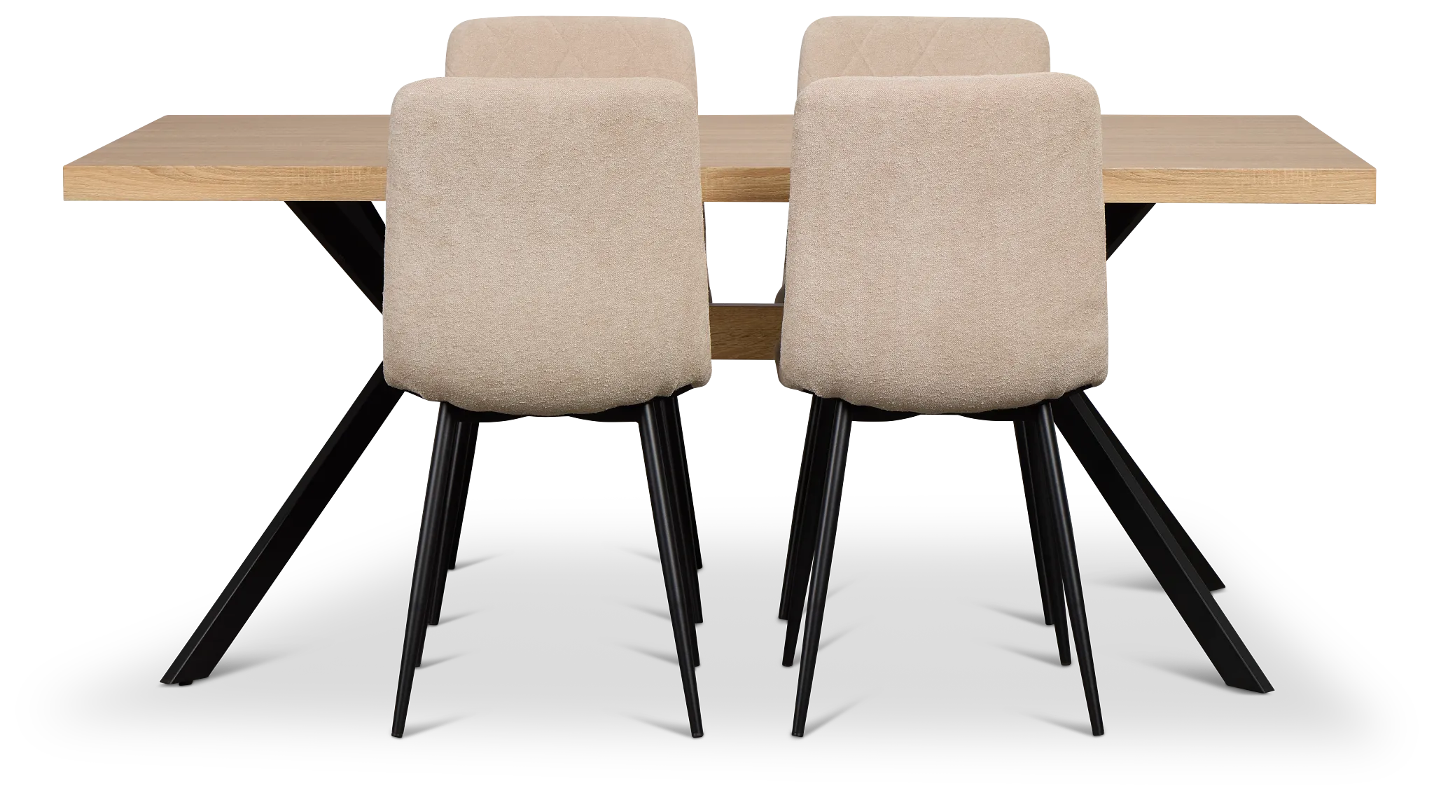 Lynden Light Tone Rect Table With 4 Beige Upholstered Side Chairs