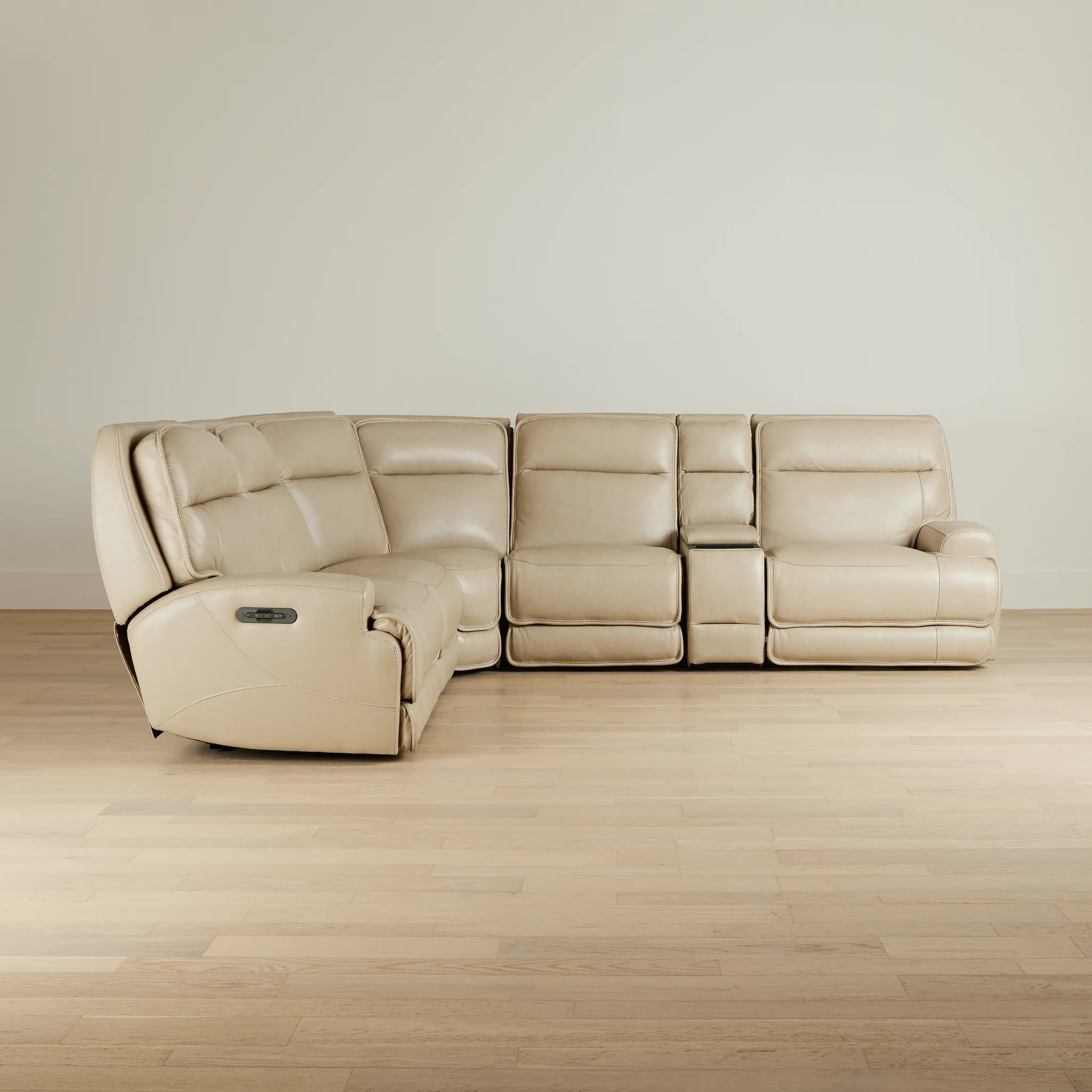 Casey Light Beige Lthr/vinyl Medium Triple Power 2-arm Sectional