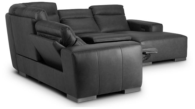 Elba Gray Leather Medium Dual Power Right Chaise Sectional