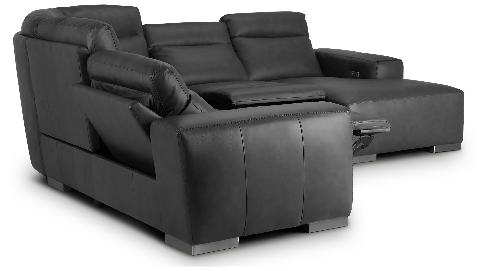 Elba Dark Gray Leather Medium Dual Power Right Chaise Sectional Elba Dark Gray Leather Medium Dual Power Right Chaise Sectional