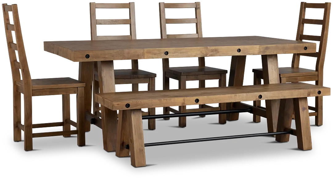 Maxton Mid Tone Rectangular Table With 4 Side Chairs & Bench