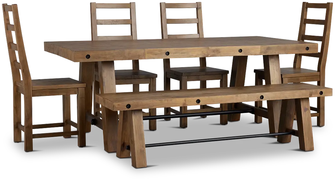 Maxton Mid Tone Rectangular Table With 4 Side Chairs & Bench Maxton Mid Tone Rectangular Table With 4 Side Chairs & Bench