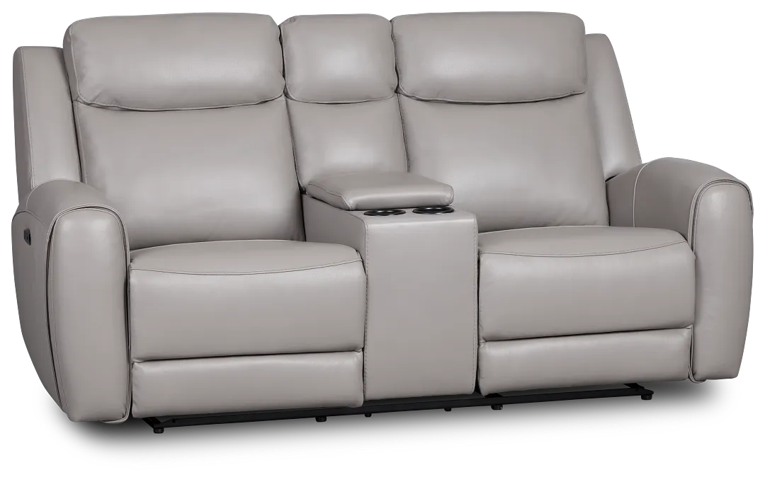 Walker Light Gray Lthr/vinyl Power Reclining Console Loveseat W/ Power Headrest