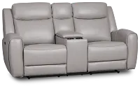 Walker Light Gray Lthr/vinyl Power Reclining Console Loveseat W/ Power Headrest