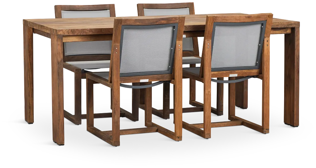 Linear Teak 70" Teak Table & 4 Teak Sling Side Chairs