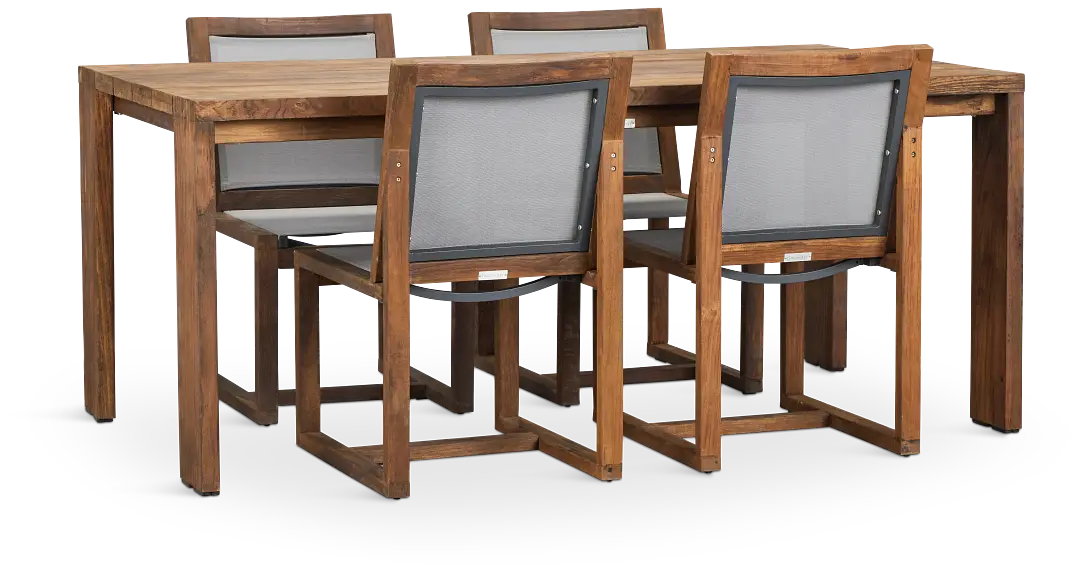 Linear Teak 70" Teak Table & 4 Teak Sling Side Chairs Linear Teak 70" Teak Table & 4 Teak Sling Side Chairs