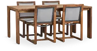 Linear Teak 70" Teak Table & 4 Teak Sling Side Chairs