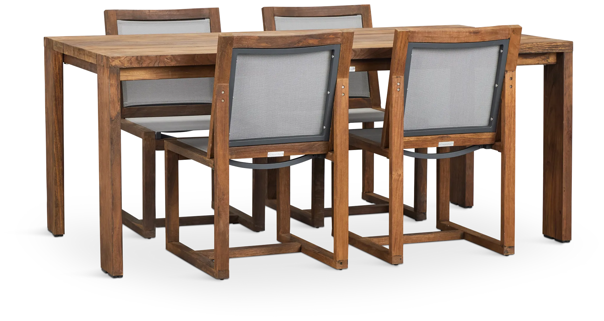 Linear Teak 70" Teak Table & 4 Teak Sling Side Chairs