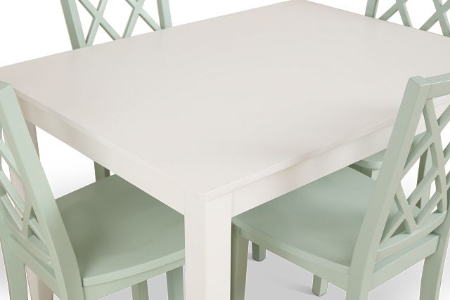 Edgartown White Rect Table & 4 Light Blue Wood Chairs