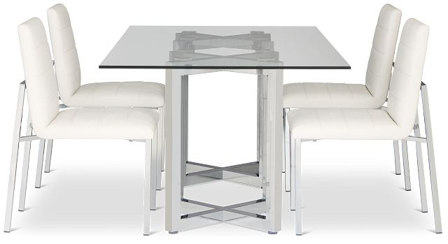 Amalfi White Glass Rectangular Table & 4 Upholstered Chairs
