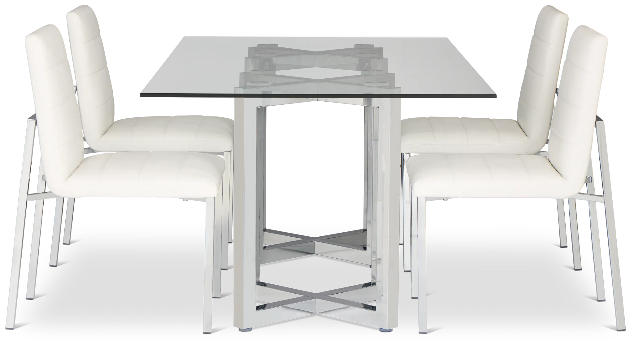 Amalfi White Glass Rectangular Table & 4 Upholstered Chairs