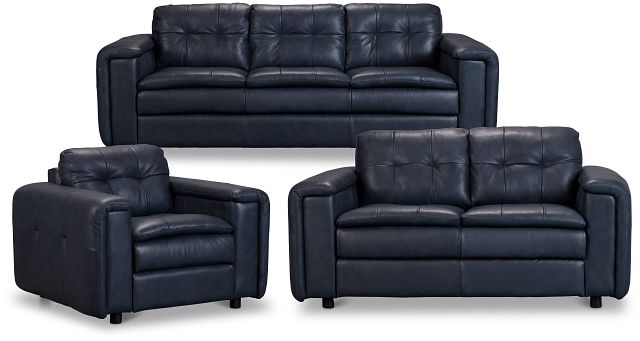 Rowan Navy Leather Living Room