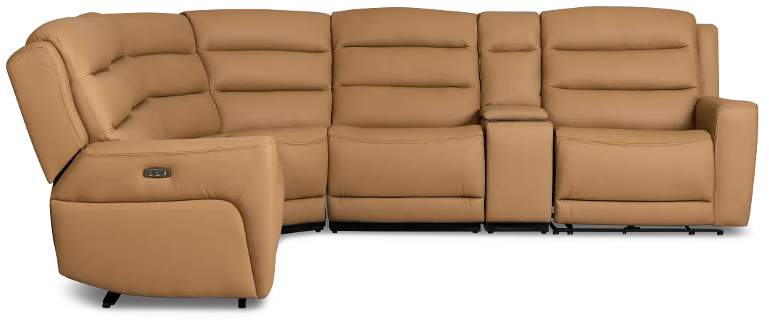 Wilder Brown Leather Medium Dual Power 2-arm Reclining Sectional Wilder Brown Leather Medium Dual Power 2-arm Reclining Sectional