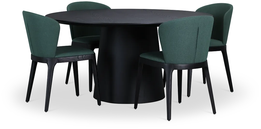 Nomad Black 59" Round Table & 4 Dark Green Chairs W/ Black Legs