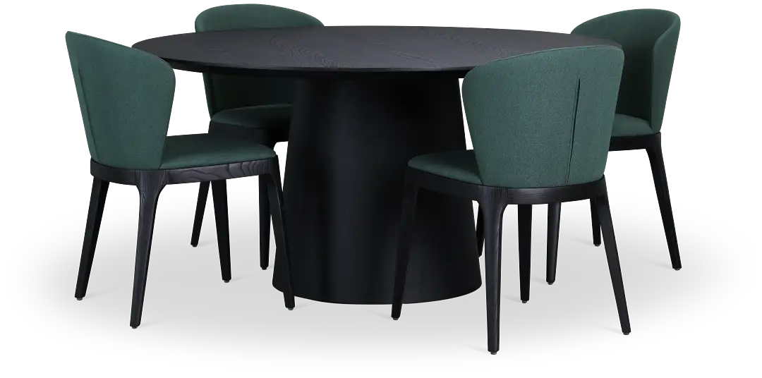 Nomad Black 59" Round Table & 4 Dark Green Chairs W/ Black Legs Nomad Black 59" Round Table & 4 Dark Green Chairs W/ Black Legs
