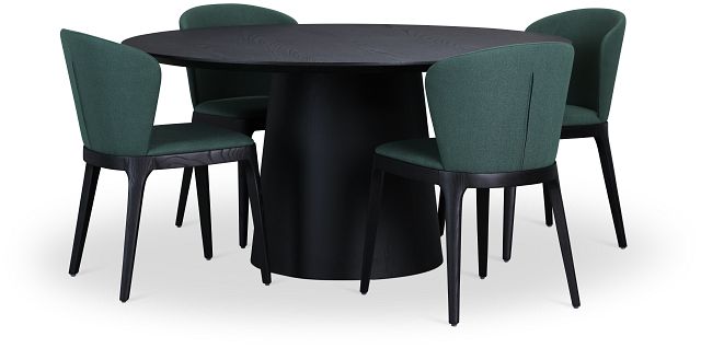 Nomad Black 59" Round Table & 4 Dark Green Chairs W/ Black Legs