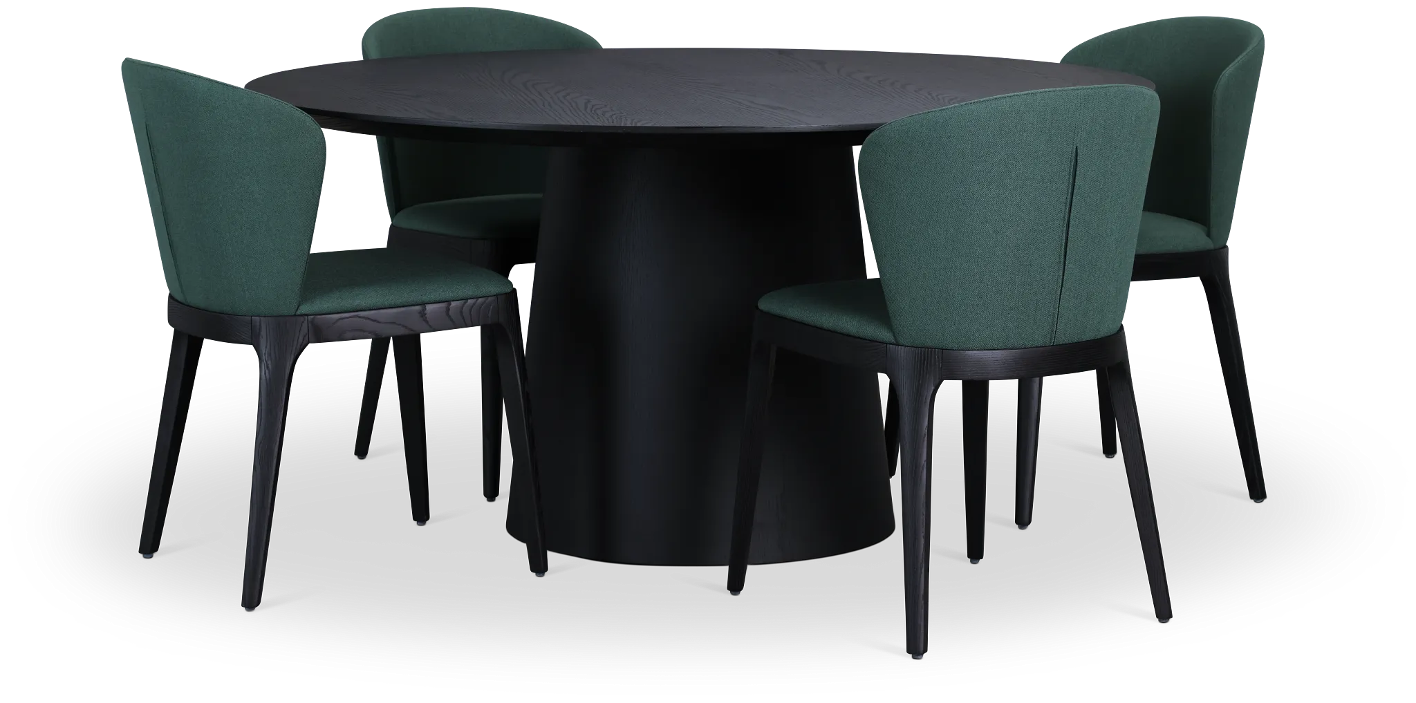 Nomad Black 59&quot; Round Table &amp; 4 Dark Green Chairs W/ Black Legs
