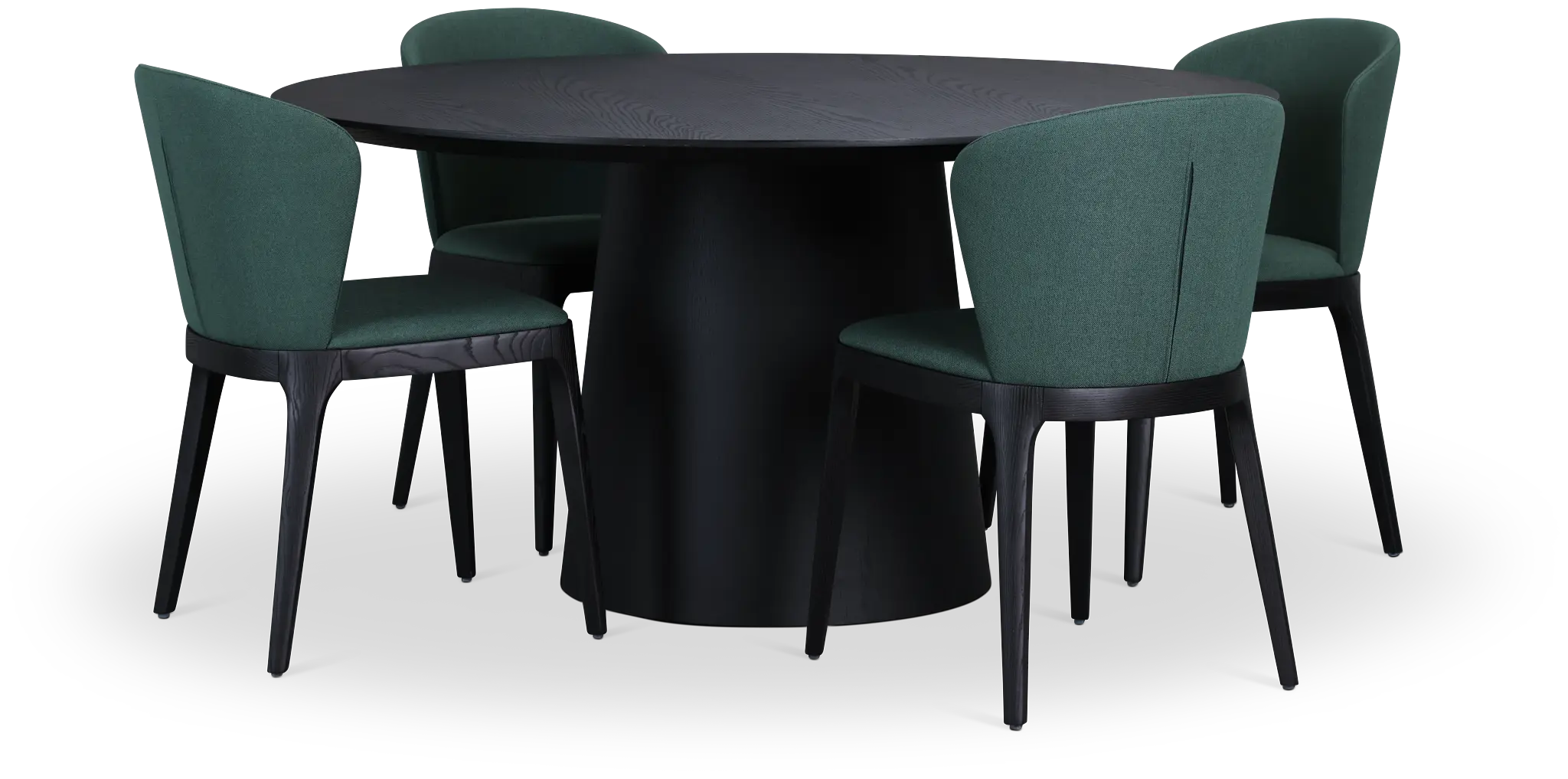 Nomad Black 59" Round Table & 4 Dark Green Chairs W/ Black Legs Nomad Black 59" Round Table & 4 Dark Green Chairs W/ Black Legs