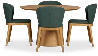 Nomad Light Tone 47" Round Table & 4 Dark Green Chairs W/light Tone Leg