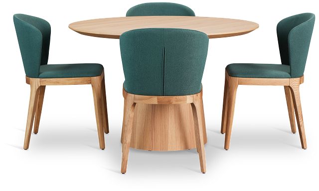 Nomad Light Tone 47" Round Table & 4 Dark Green Chairs W/light Tone Leg