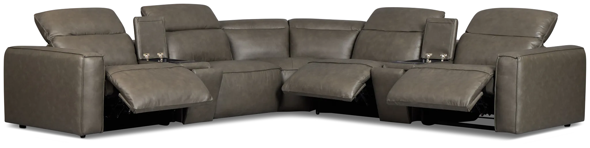 Ryland Dark Gray Lthr/vinyl Large Triple Power Reclining Two-arm Sectional