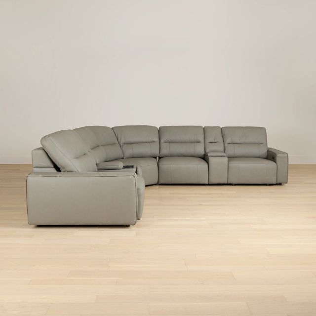 Rudy Gray Lthr/vinyl Large Tri Power 2 Arm Extension Chaise Sectional