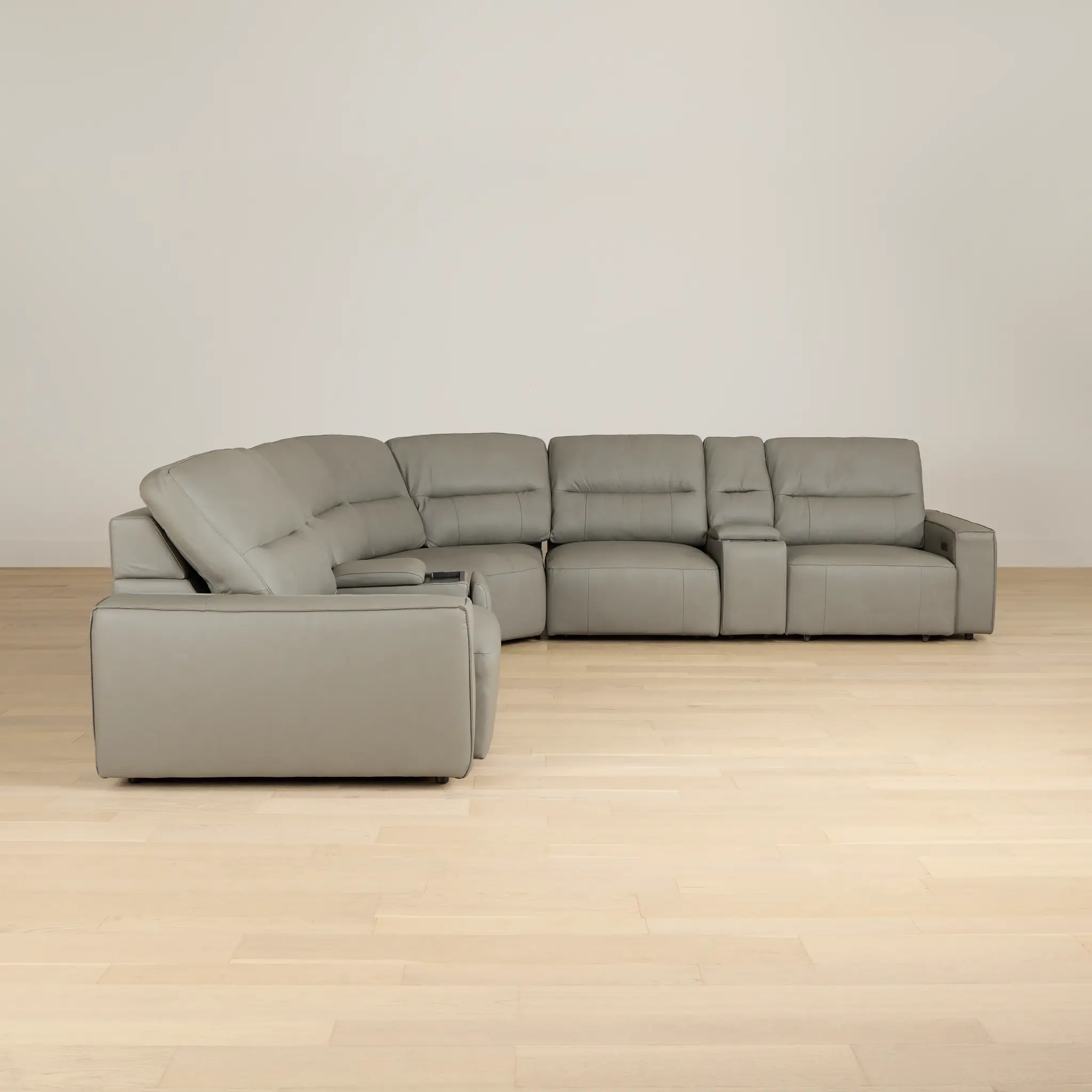 Rudy Gray Lthr/vinyl Large Tri Power 2 Arm Extension Chaise Sectional Rudy Gray Lthr/vinyl Large Tri Power 2 Arm Extension Chaise Sectional