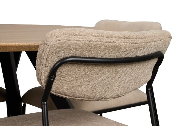 Lynden Light Tone Round Table & 4 Beige Metal Upholstered Side Chairs