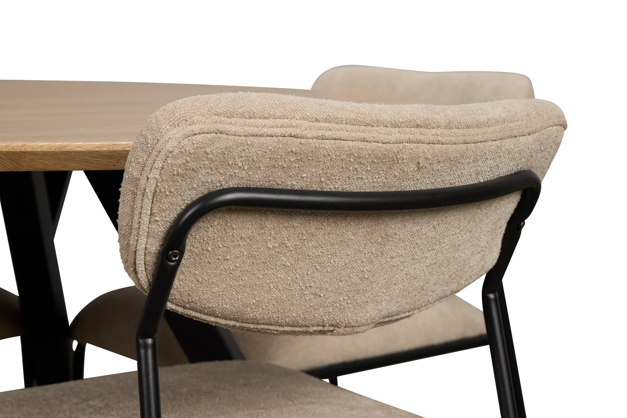 Lynden Light Tone Round Table & 4 Beige Metal Upholstered Side Chairs