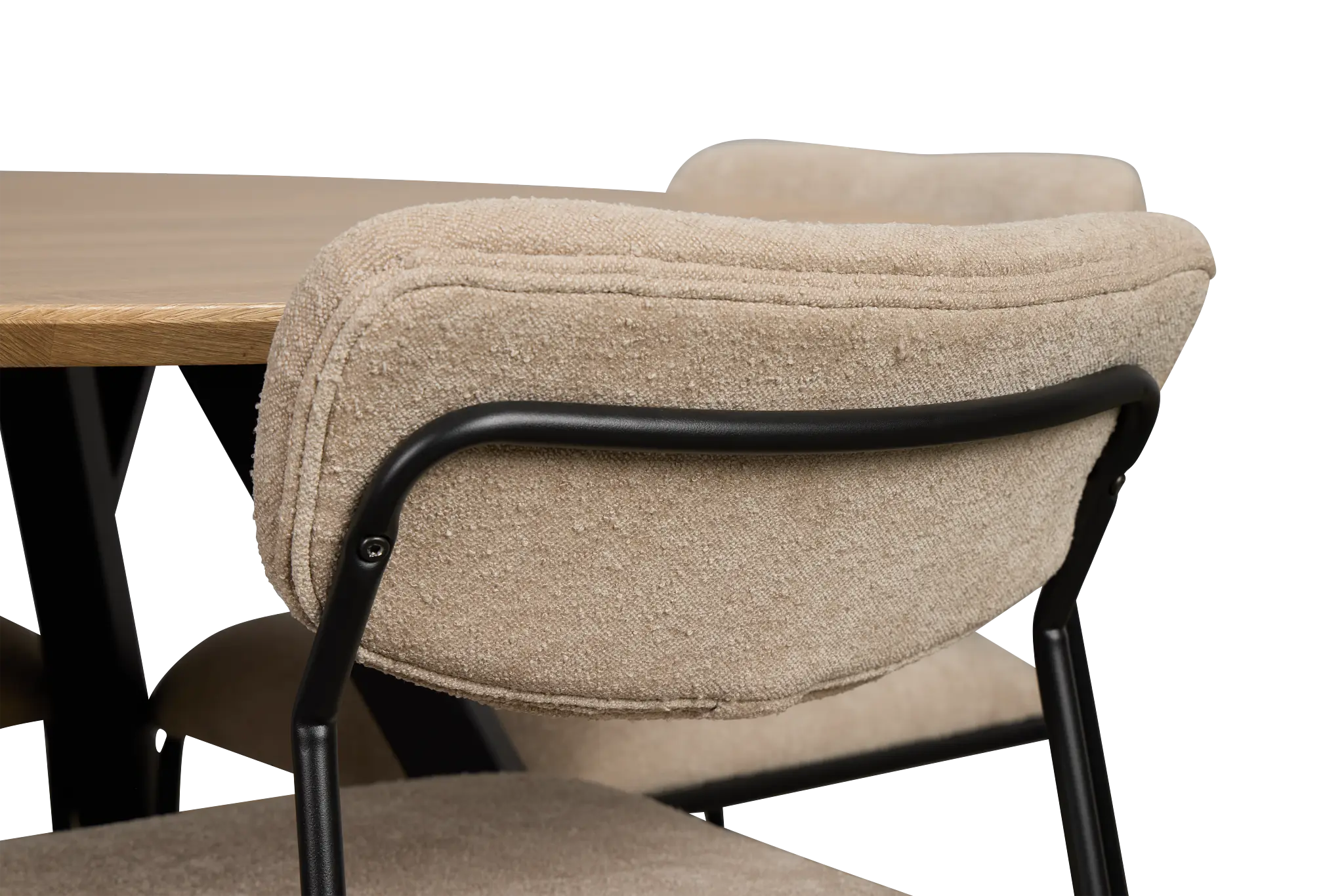 Lynden Light Tone Round Table & 4 Beige Metal Upholstered Side Chairs Lynden Light Tone Round Table & 4 Beige Metal Upholstered Side Chairs