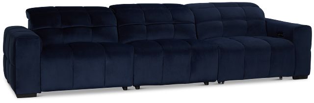 Gemma Navy Velvet Right Chaise Power Reclining Sectional