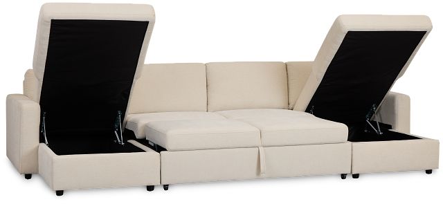 Addie Beige Fabric Double Chaise Sleeper Storage Sectional