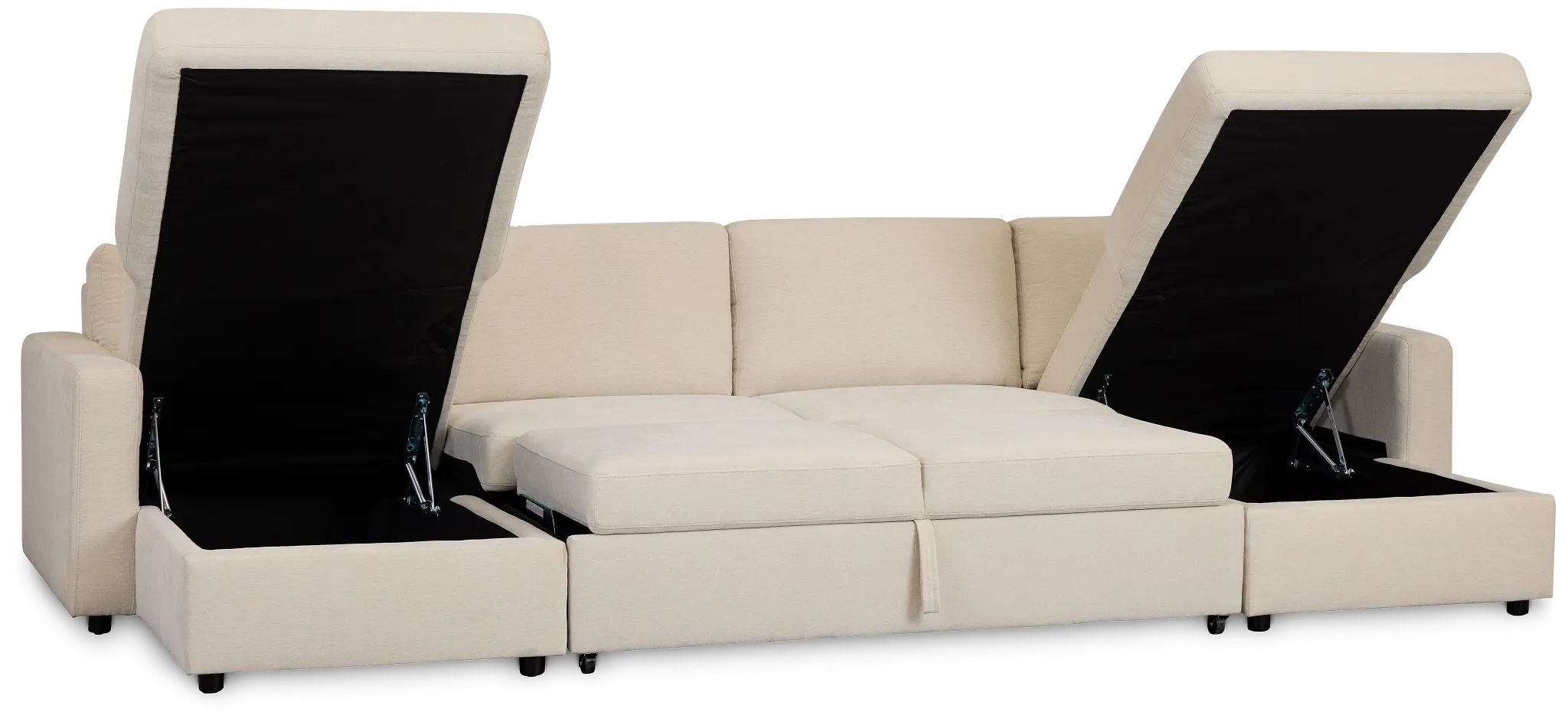 Addie Beige Fabric Double Chaise Sleeper Storage Sectional