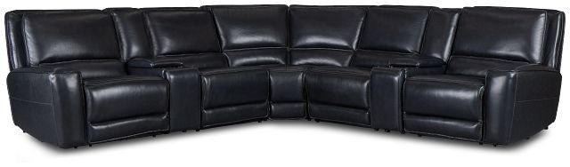 Miles Black Lthr/vinyl Large Dual Power Reclining Two-arm Sectional