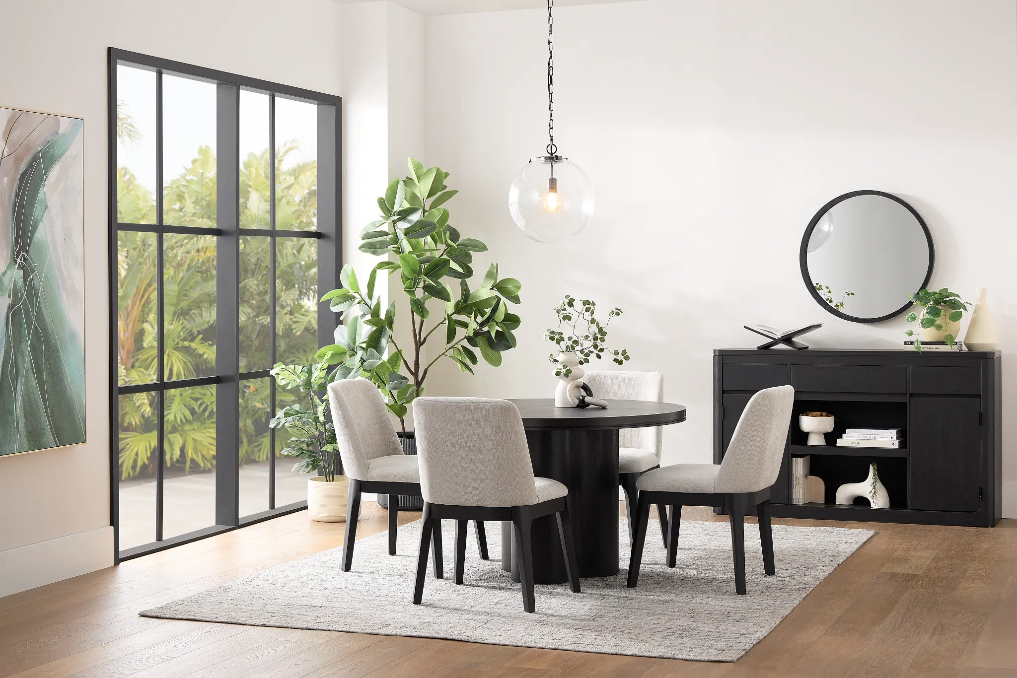 Emory Black Round Table & 4 Upholstered Chairs