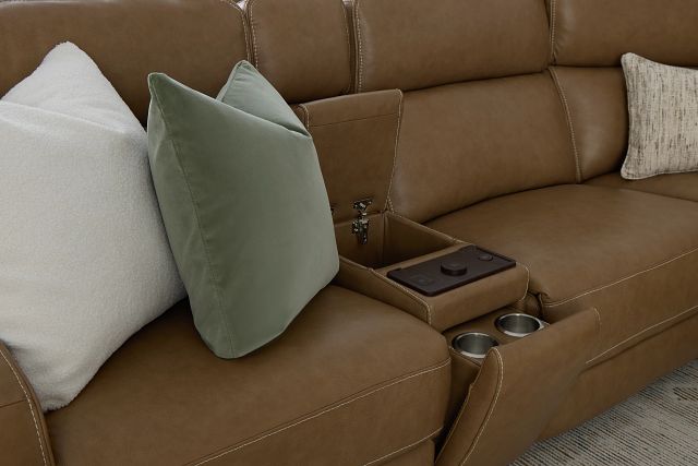 Jasper Light Brown Leather Medium Dual Power 2-arm Reclining Sectional