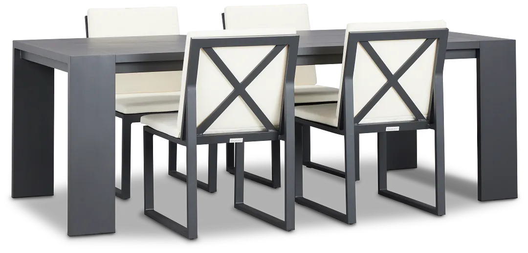 Linear Dark Gray White 87" Aluminum Table & 4 Cushioned Side Chairs